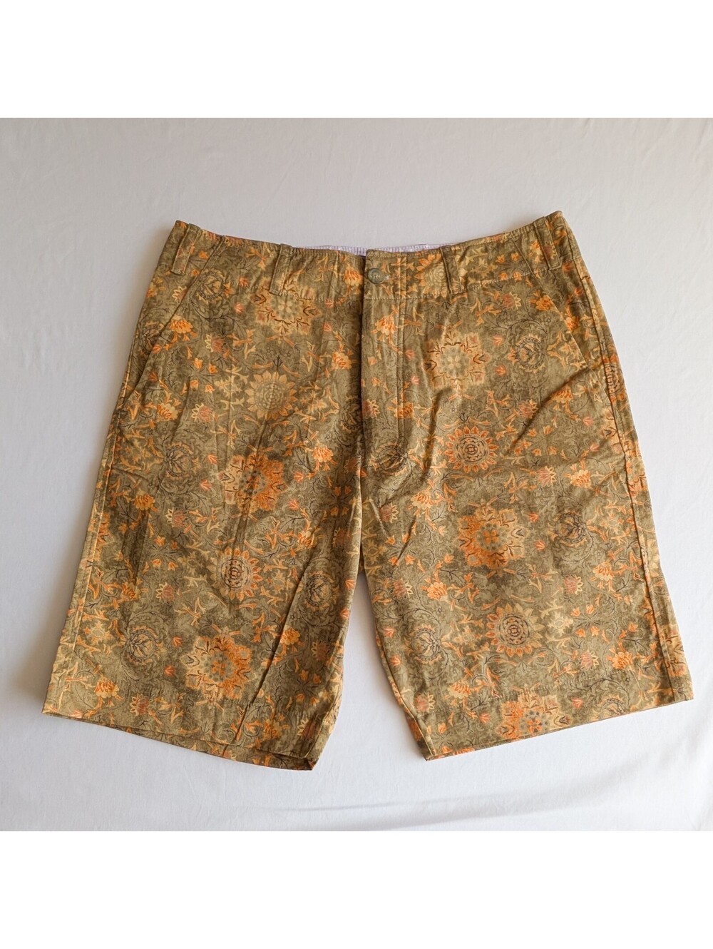 Old Bull Lee - Mens Size 34 Green Paisley Poplin Short, Cotton Casual Active
